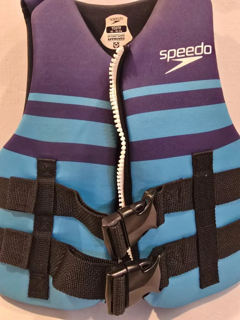 Child Speedo Model 202Y Life Vest 50-90 lbs. Blue White Striped USCG Approved